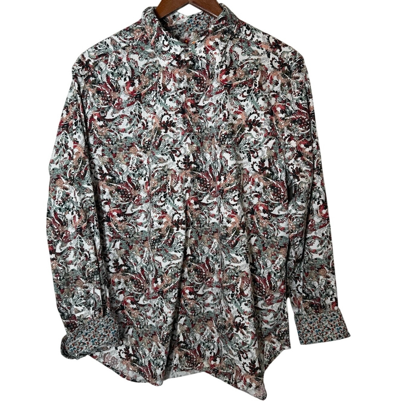 Robert Graham Kuna Bold Maximalist Paisley Print Flip Cuff Button Up Shirt L Euc